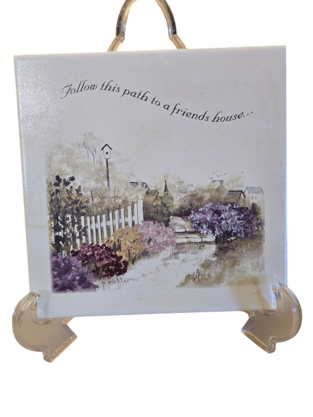 Ceramic Trivet Follow This Path To A Friends House P. Richter Cork Backing
